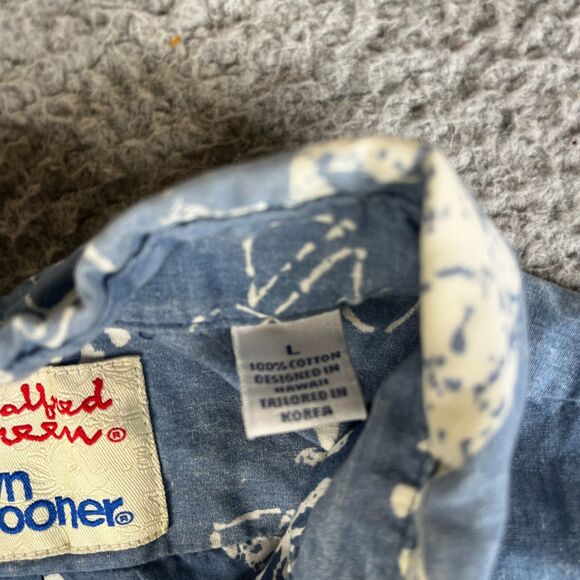 Reyn Spooner Alfred Shaheen Shirt Mens L Blue Hawaiian Button Fish Floral - Picture 7 of 12